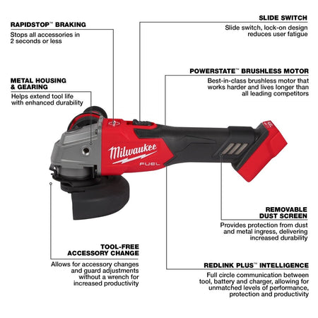 M18 FUEL™ 4 - 1/2" / 5" Braking Grinder Slide Switch, Lock - On - AAA Industrial Supply