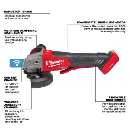 M18 FUEL™ 4 - 1/2" / 5" Braking Grinder w/ ONE - KEY™ Paddle Switch, No Lock - AAA Industrial Supply
