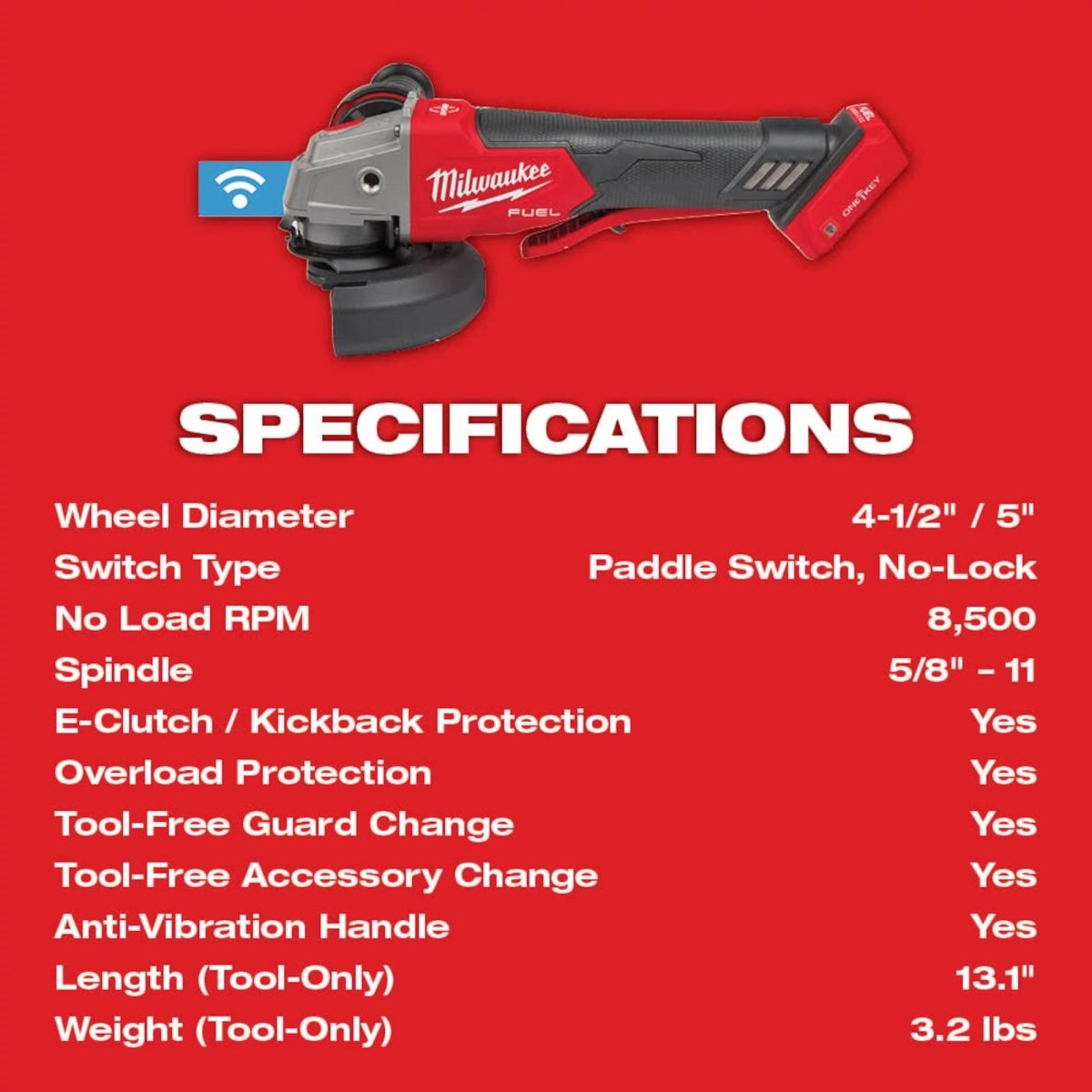 M18 FUEL™ 4 - 1/2" / 5" Braking Grinder w/ ONE - KEY™ Paddle Switch, No Lock - AAA Industrial Supply