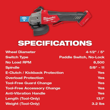 M18 FUEL™ 4 - 1/2" / 5" Braking Grinder w/ ONE - KEY™ Paddle Switch, No Lock - AAA Industrial Supply