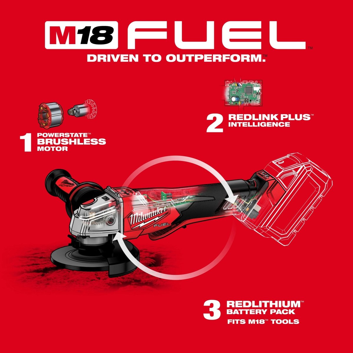 M18 FUEL™ 4 - 1/2" / 5" Variable Speed Braking Grinder, Paddle Switch No - Lock - AAA Industrial Supply