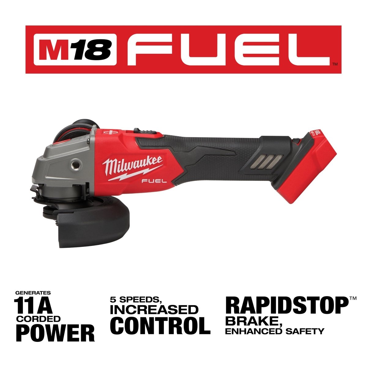 M18 FUEL™ 4 - 1/2" / 5" Variable Speed Braking Grinder, Slide Switch Lock - On - AAA Industrial Supply