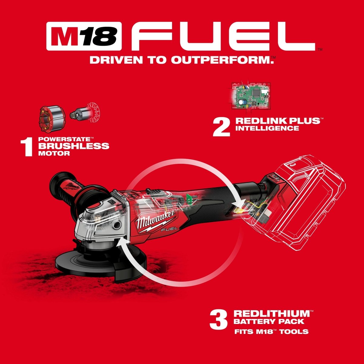 M18 FUEL™ 4 - 1/2" / 5" Variable Speed Braking Grinder, Slide Switch Lock - On - AAA Industrial Supply