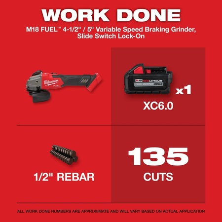 M18 FUEL™ 4 - 1/2" / 5" Variable Speed Braking Grinder, Slide Switch Lock - On - AAA Industrial Supply