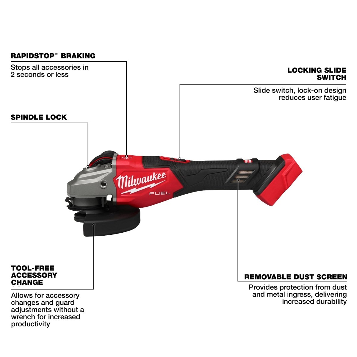 M18 FUEL™ 4 - 1/2" - 6" Braking Grinder, Slide Switch - AAA Industrial Supply