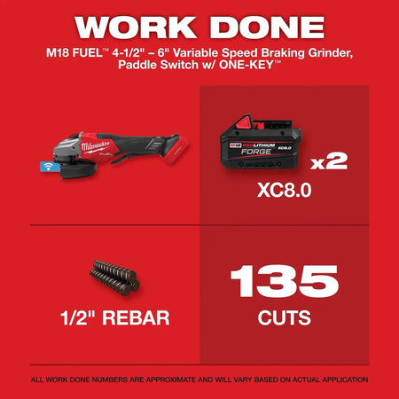 M18 FUEL™ 4-1/2"-6" Variable Speed Braking Grinder, Paddle Switch w/ ONE-KEY™ - AAA Industrial Supply