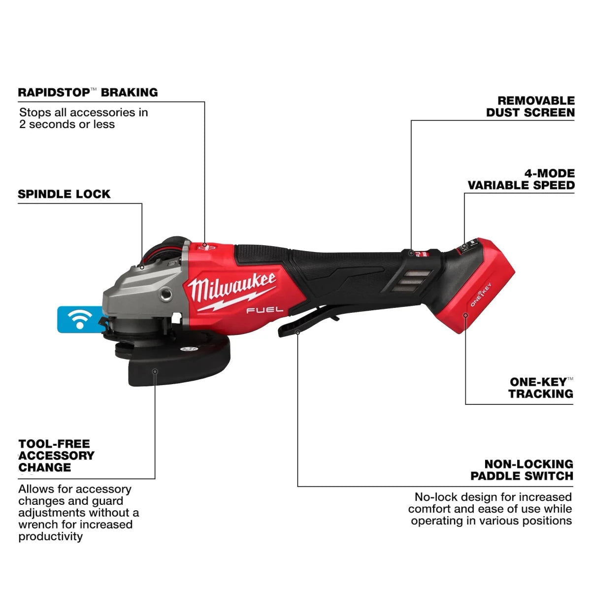 M18 FUEL™ 4-1/2"-6" Variable Speed Braking Grinder, Paddle Switch w/ ONE-KEY™ - AAA Industrial Supply