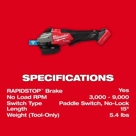 M18 FUEL™ 4-1/2"-6" Variable Speed Braking Grinder, Paddle Switch w/ ONE-KEY™ - AAA Industrial Supply