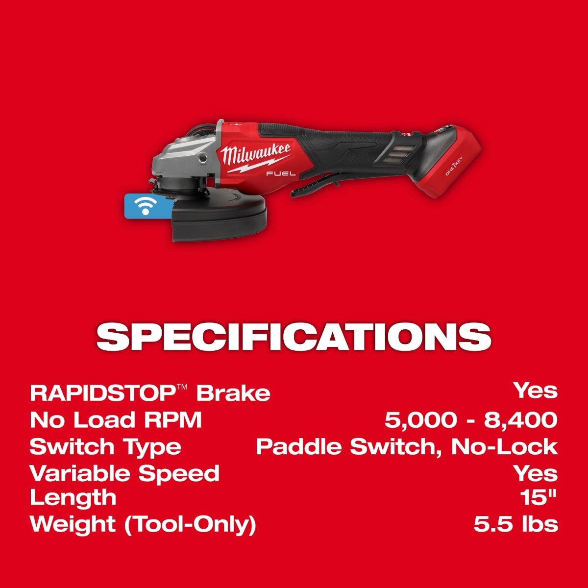 M18 FUEL™ 4 - 1/2" - 7" Variable Speed Braking Grinder, Paddle Switch w/ ONE - KEY™ - AAA Industrial Supply