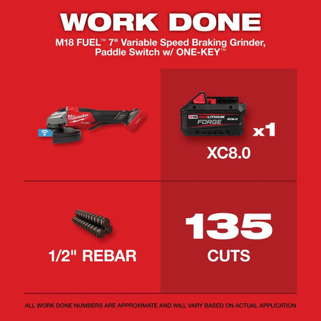M18 FUEL™ 4 - 1/2" - 7" Variable Speed Braking Grinder, Paddle Switch w/ ONE - KEY™ - AAA Industrial Supply