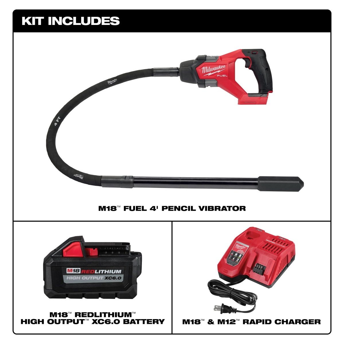 M18 FUEL™ 4' Concrete Pencil Vibrator Kit - AAA Industrial Supply