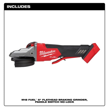 M18 FUEL™ 5" Flathead Braking Grinder, Paddle Switch No - Lock - AAA Industrial Supply