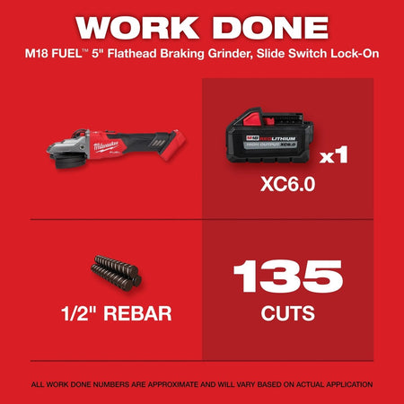 M18 FUEL™ 5" Flathead Braking Grinder, Slide Switch Lock - On - AAA Industrial Supply