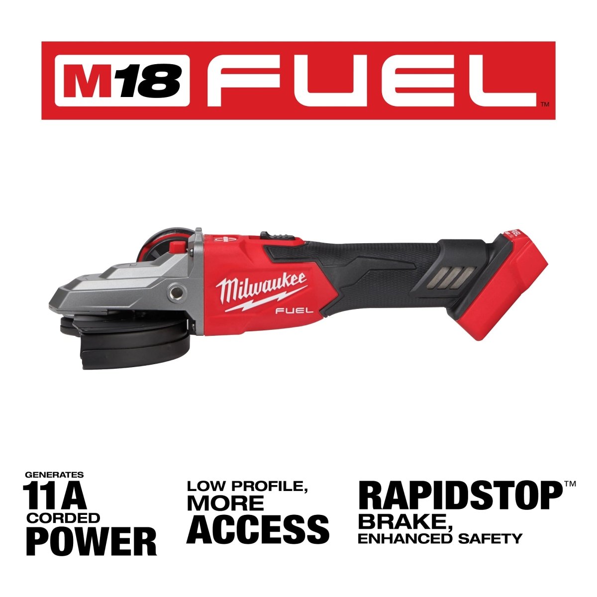 M18 FUEL™ 5" Flathead Braking Grinder, Slide Switch Lock - On - AAA Industrial Supply