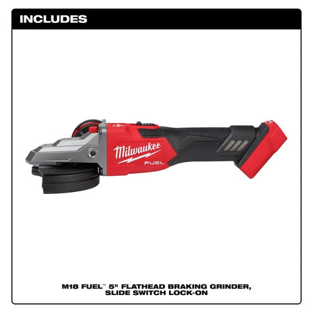 M18 FUEL™ 5" Flathead Braking Grinder, Slide Switch Lock - On - AAA Industrial Supply