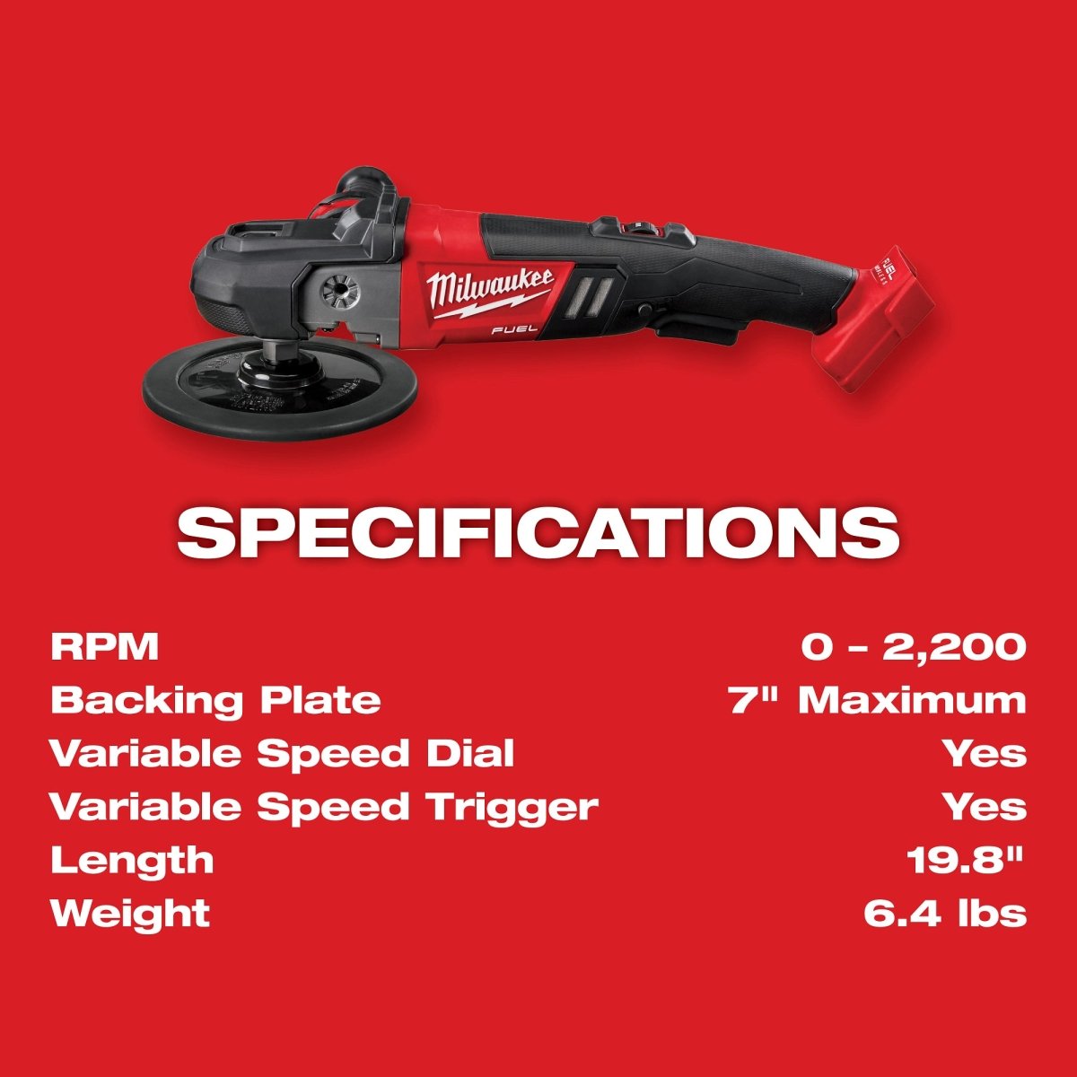 M18 FUEL™ 7” Variable Speed Polisher - AAA Industrial Supply