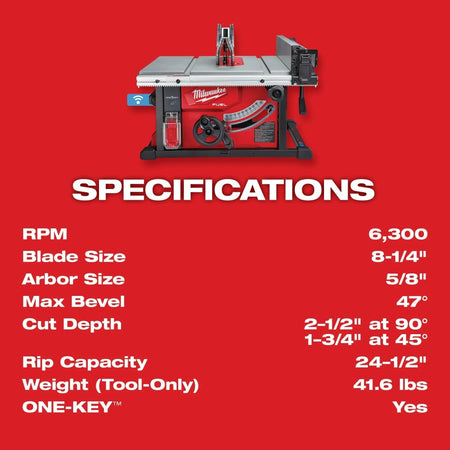 M18 FUEL™ 8 - 1/4" Table Saw w/ ONE - KEY™ - AAA Industrial Supply