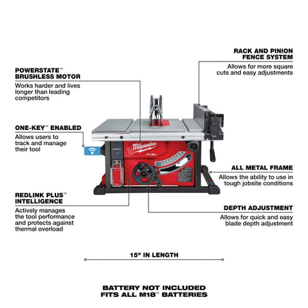M18 FUEL™ 8 - 1/4" Table Saw w/ ONE - KEY™ - AAA Industrial Supply