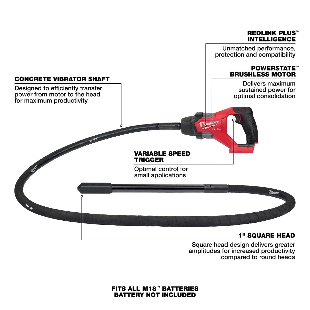 M18 FUEL™ 8' Concrete Pencil Vibrator - AAA Industrial Supply