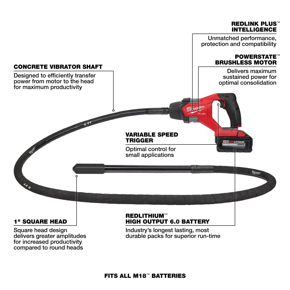 M18 FUEL™ 8' Concrete Pencil Vibrator Kit - AAA Industrial Supply