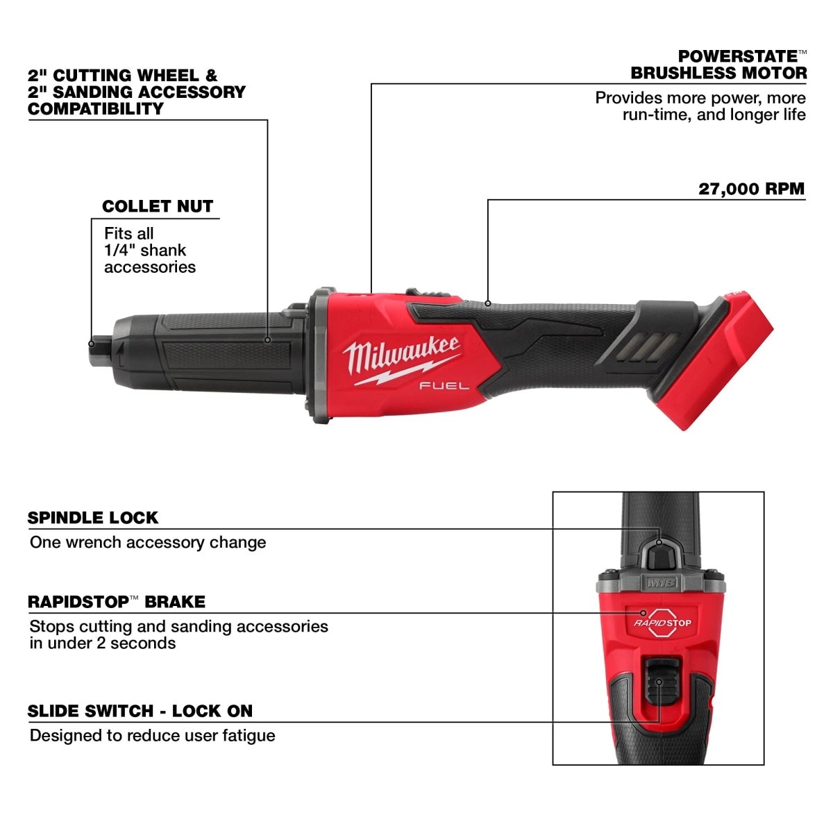 M18 FUEL™ Braking Die Grinder, Slide Switch - AAA Industrial Supply
