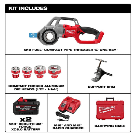M18 FUEL™ Compact Pipe Threader w/ ONE-KEY™ w/ 1/2" - 1-1/4" Compact NPT Forged Aluminum Die Heads - AAA Industrial Supply