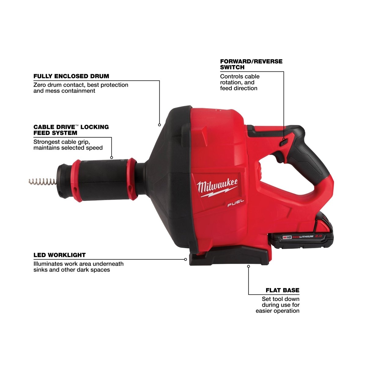 M18 FUEL™ Drain Snake w/ CABLE DRIVE™ with 5/16” Cable - AAA Industrial Supply