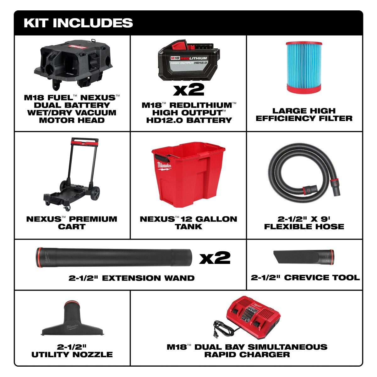 M18 FUEL™ NEXUS™ 12 Gallon Dual Battery Wet/Dry Vacuum Kit - AAA Industrial Supply