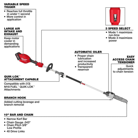 M18 FUEL™ Pole Saw w/ QUIK - LOK™ Kit - AAA Industrial Supply