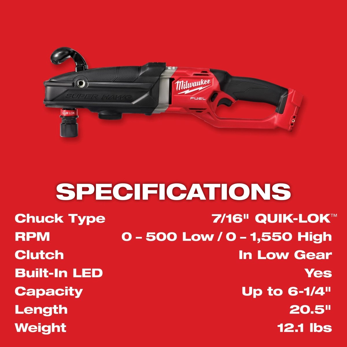 M18 FUEL™ SUPER HAWG™ Right Angle Drill w/ QUIK - LOK™ - AAA Industrial Supply