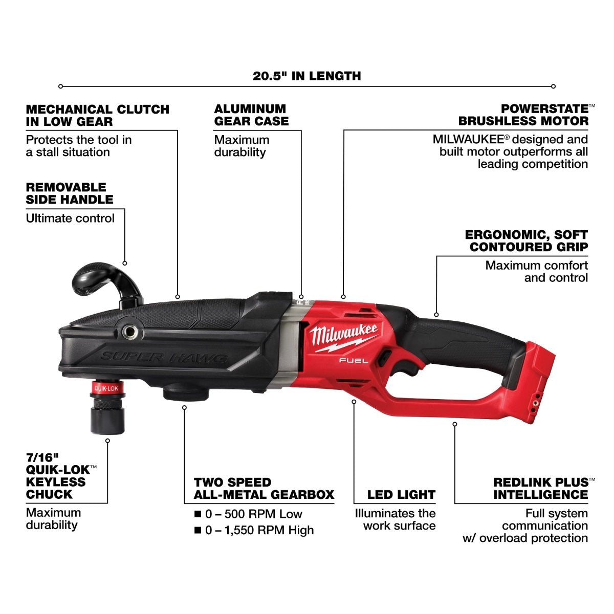 M18 FUEL™ SUPER HAWG™ Right Angle Drill w/ QUIK - LOK™ - AAA Industrial Supply