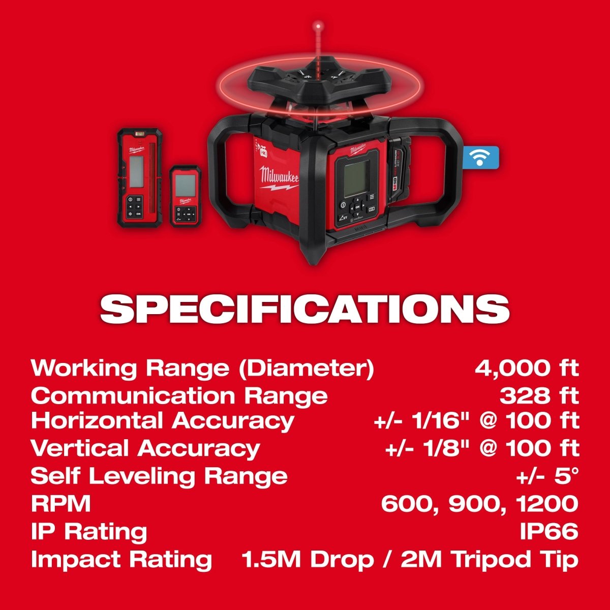 M18™ Red Exterior Dual Slope Rotary Laser Level Kit w/ Receiver & Remote - AAA Industrial Supply