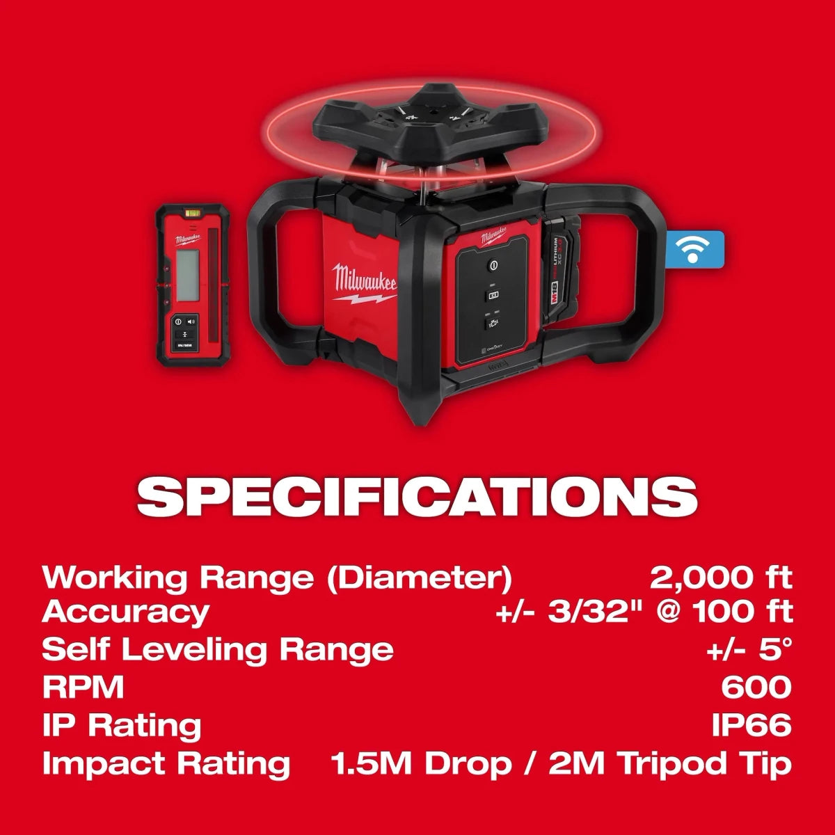 M18™ Red Exterior Rotary Laser Level Kit w/ Receiver, Tripod, & Grade Rod - AAA Industrial Supply