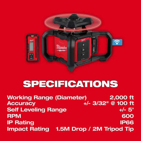 M18™ Red Exterior Rotary Laser Level Kit w/ Receiver, Tripod, & Grade Rod - AAA Industrial Supply
