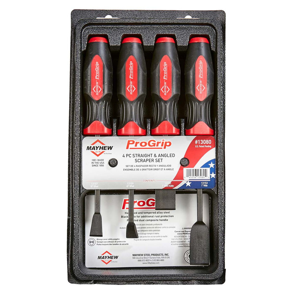 Mayhew Tools 13080 4 Pc Progrip Straight & Angled Scraper Set Multi 4 Piece - AAA Industrial Supply