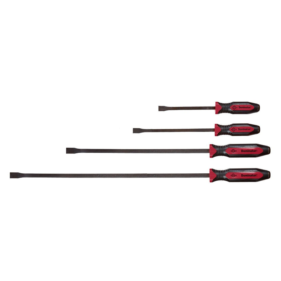 Mayhew Tools 14065 Dominator Pro Pry Bar Set, 8", 12", 25" & 36" Curved Pry Bars, Red - AAA Industrial Supply