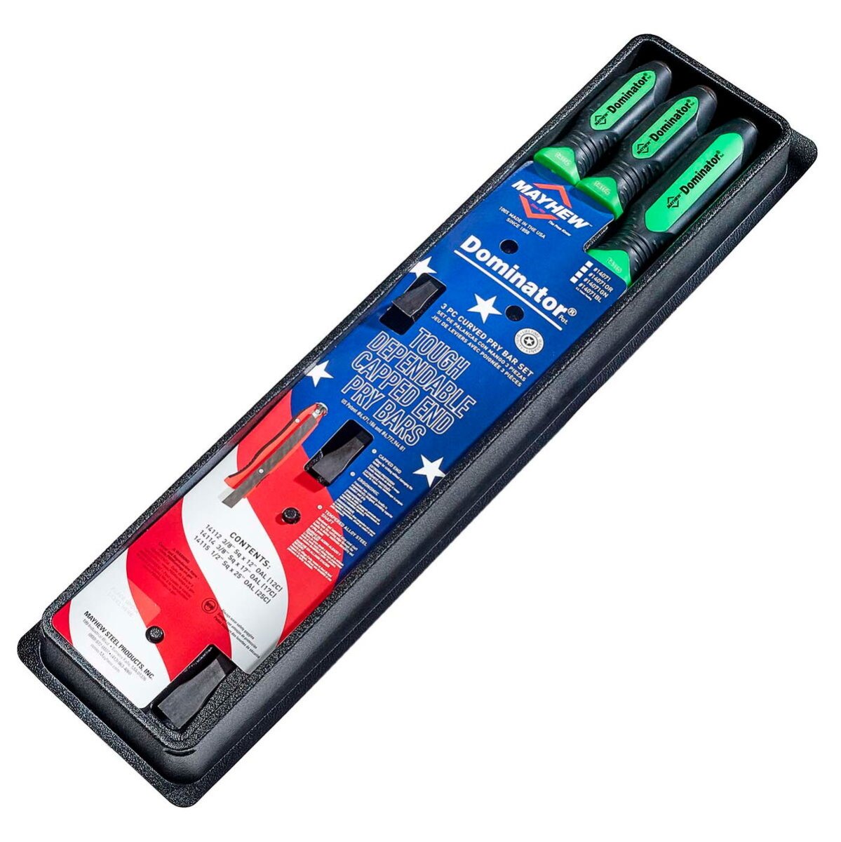 Mayhew Tools 14071GN Dominator Pro Pry Bar Set, 3-Piece Curved, Green - AAA Industrial Supply