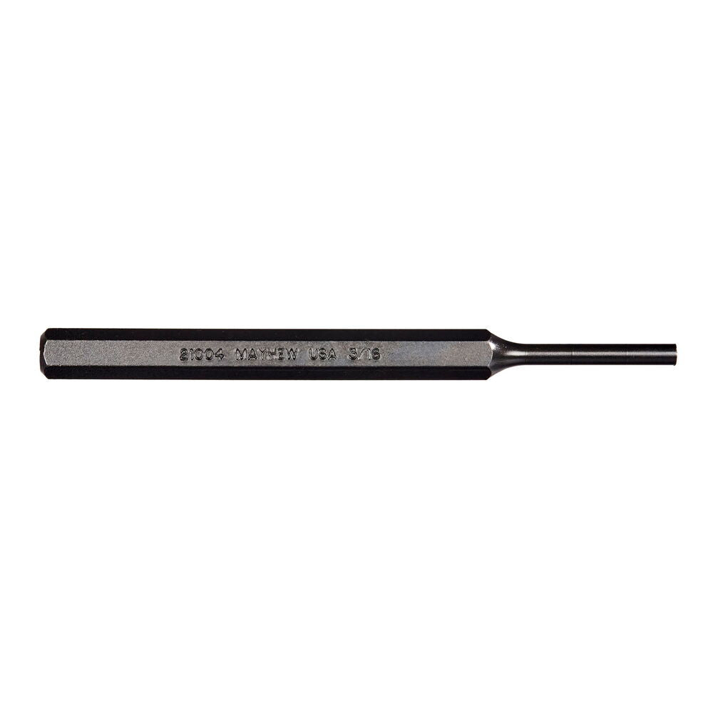 Mayhew Tools 21004 SAE Pin Punch, 3/16 x 1.25" Pin, 5-1/4" OAL x 5/16" Body, Black Oxide Finish - AAA Industrial Supply