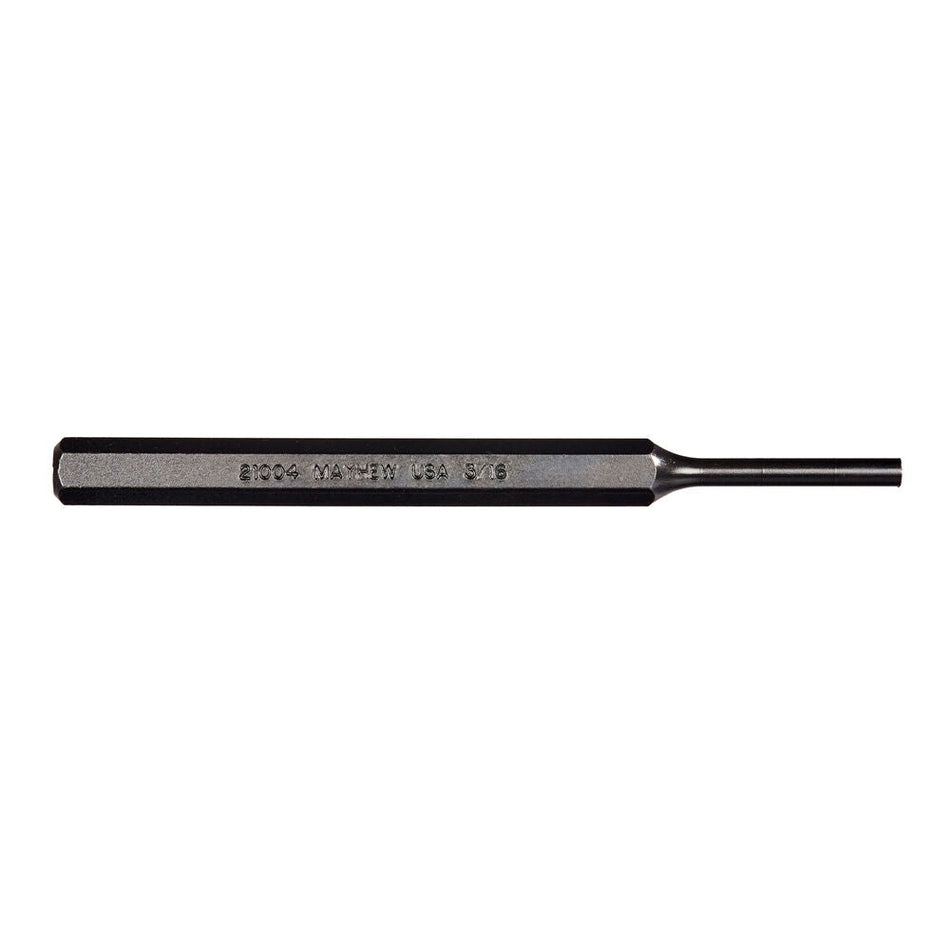 Mayhew Tools 21004 SAE Pin Punch, 3/16 x 1.25" Pin, 5-1/4" OAL x 5/16" Body, Black Oxide Finish - AAA Industrial Supply