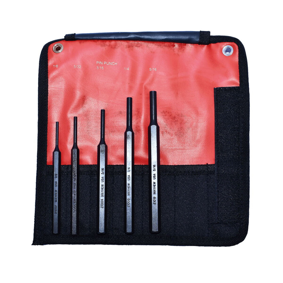 Mayhew Tools 62056 SAE Pin Punch Set with Kit Bag, 5-Piece Pro, Black Oxide Finish - AAA Industrial Supply