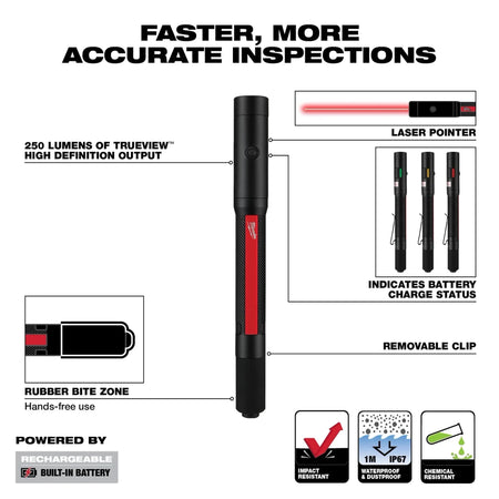 Milwaukee® Rechargeable 250L Penlight w/ Laser - AAA Industrial Supply