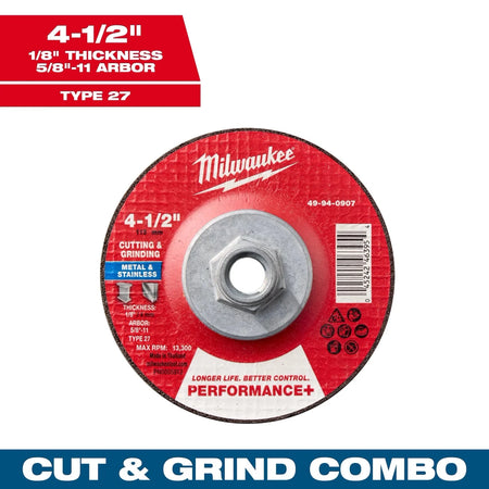 Milwaukee Tool 4-1/2" x 1/8" x 5/8-11" Performance+ Dual Metal Cut & Grind Wheel - Type 27 10-PK - AAA Industrial Supply