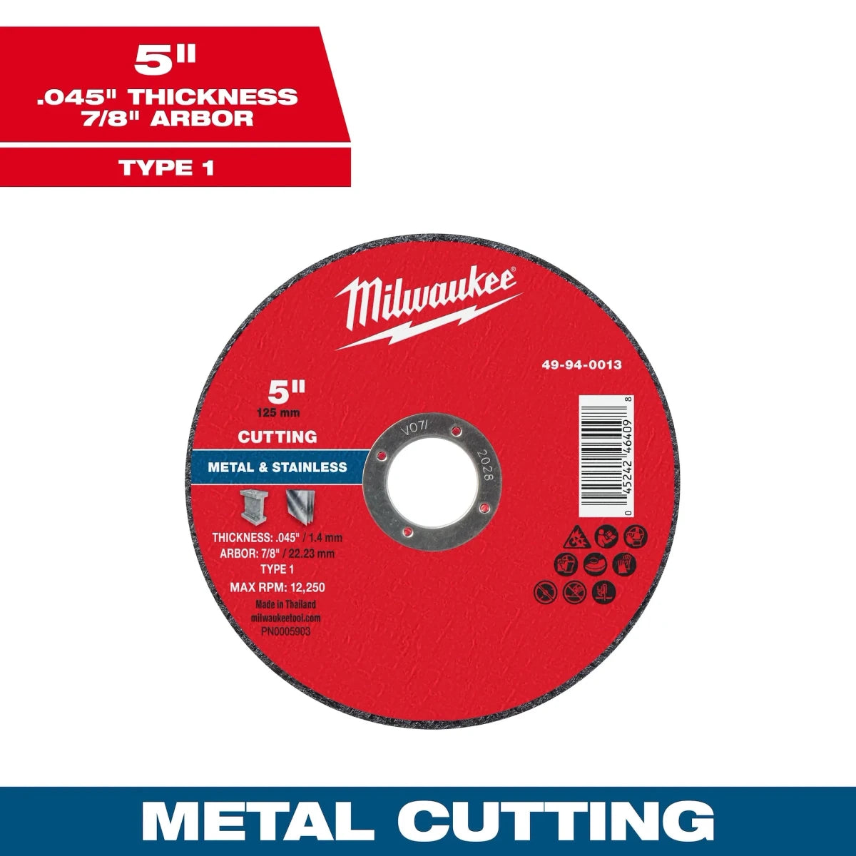 Milwaukee Tool 5" x .045" x 7/8" Metal Cut Off Wheel -Type 1 25-PK - AAA Industrial Supply