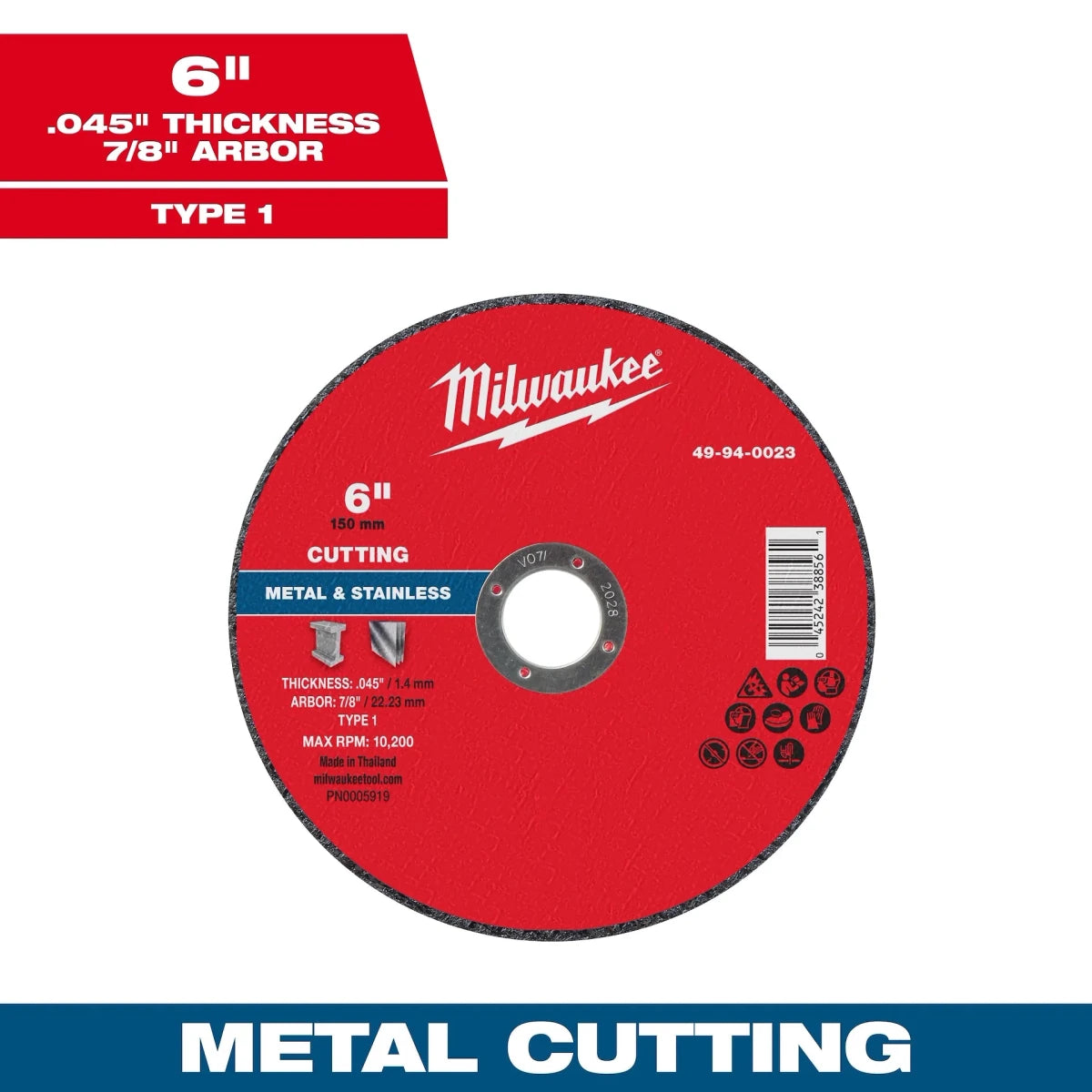Milwaukee Tool 6" x .045" x 7/8" Metal Cut Off Wheel -Type 1 25-PK - AAA Industrial Supply