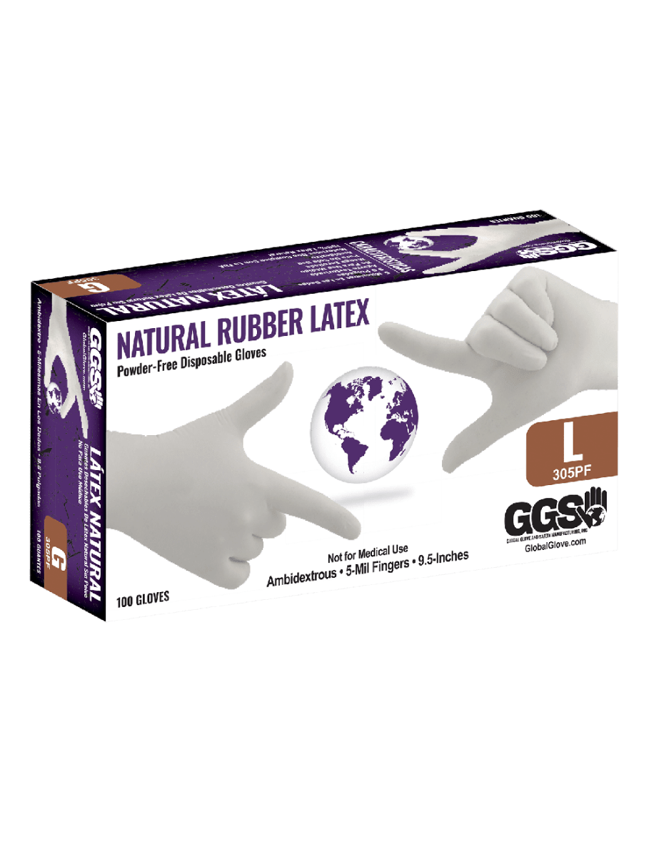 Natural Rubber Latex, Powder - Free, Industrial - Grade, Natural Color, 5 - Mil, Textured Fingertips, 9.5 - Inch Disposable Gloves - 305PF - AAA Industrial Supply