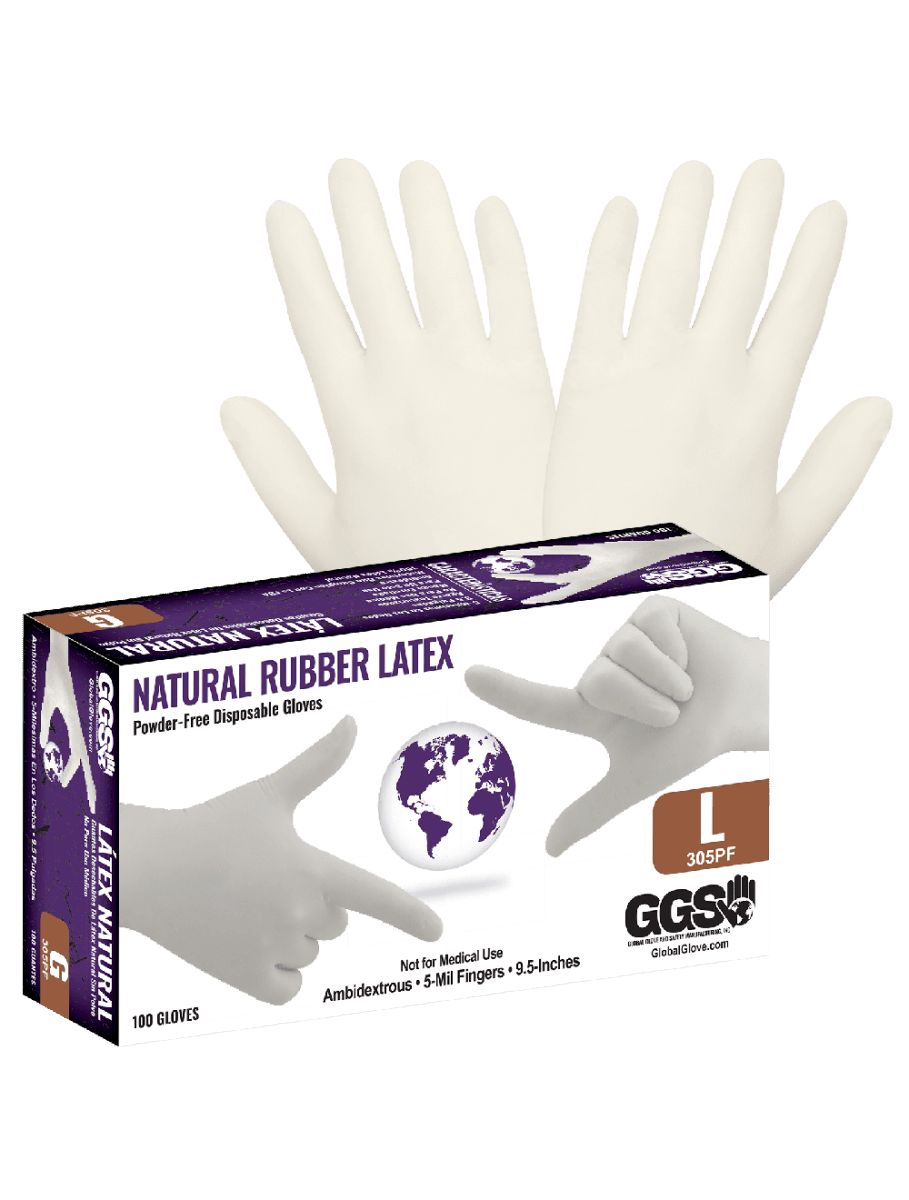 Natural Rubber Latex, Powder - Free, Industrial - Grade, Natural Color, 5 - Mil, Textured Fingertips, 9.5 - Inch Disposable Gloves - 305PF - AAA Industrial Supply