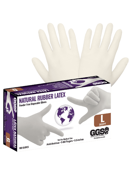 Natural Rubber Latex, Powder - Free, Industrial - Grade, Natural Color, 5 - Mil, Textured Fingertips, 9.5 - Inch Disposable Gloves - 305PF - AAA Industrial Supply