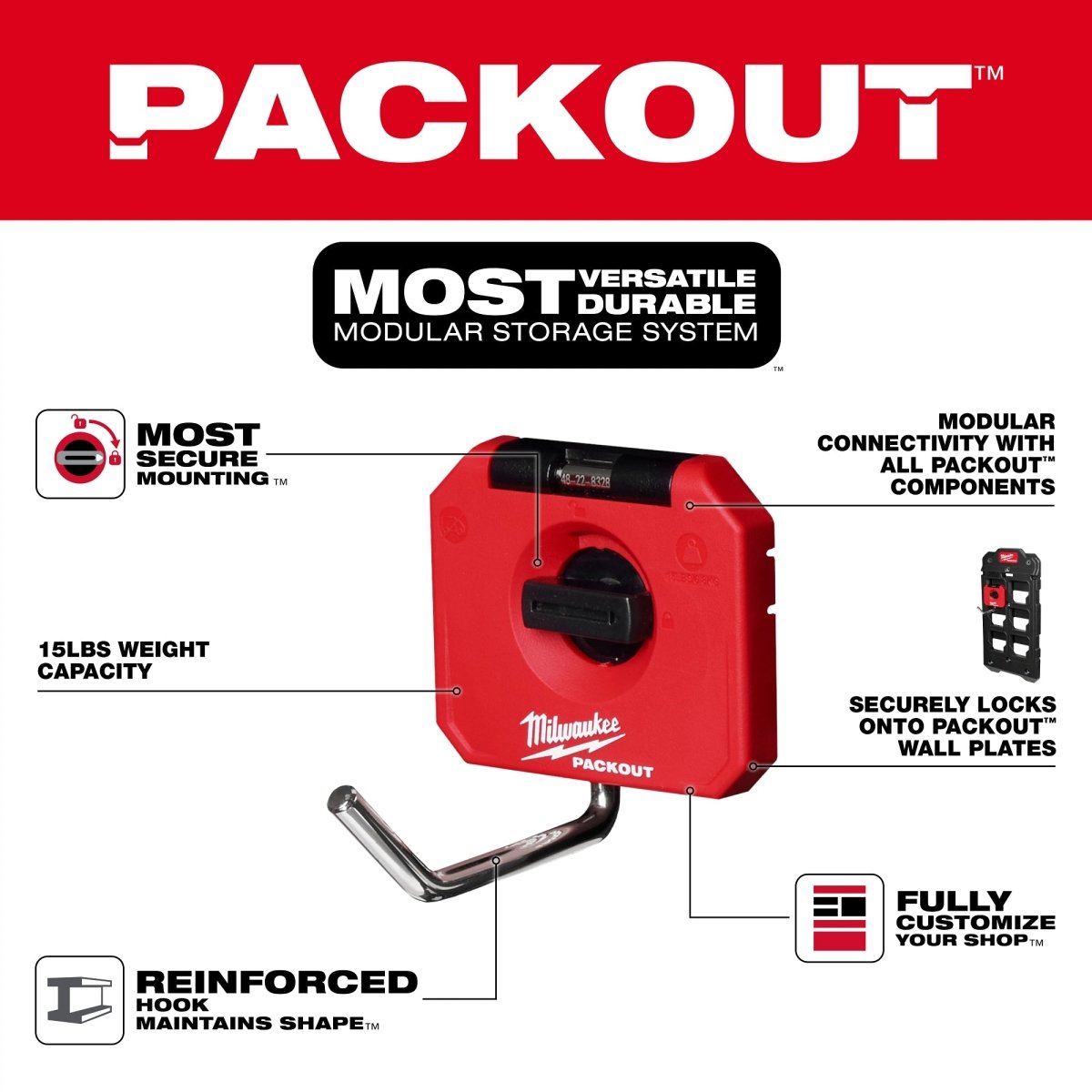 PACKOUT™ 4" Single Straight Hook - AAA Industrial Supply