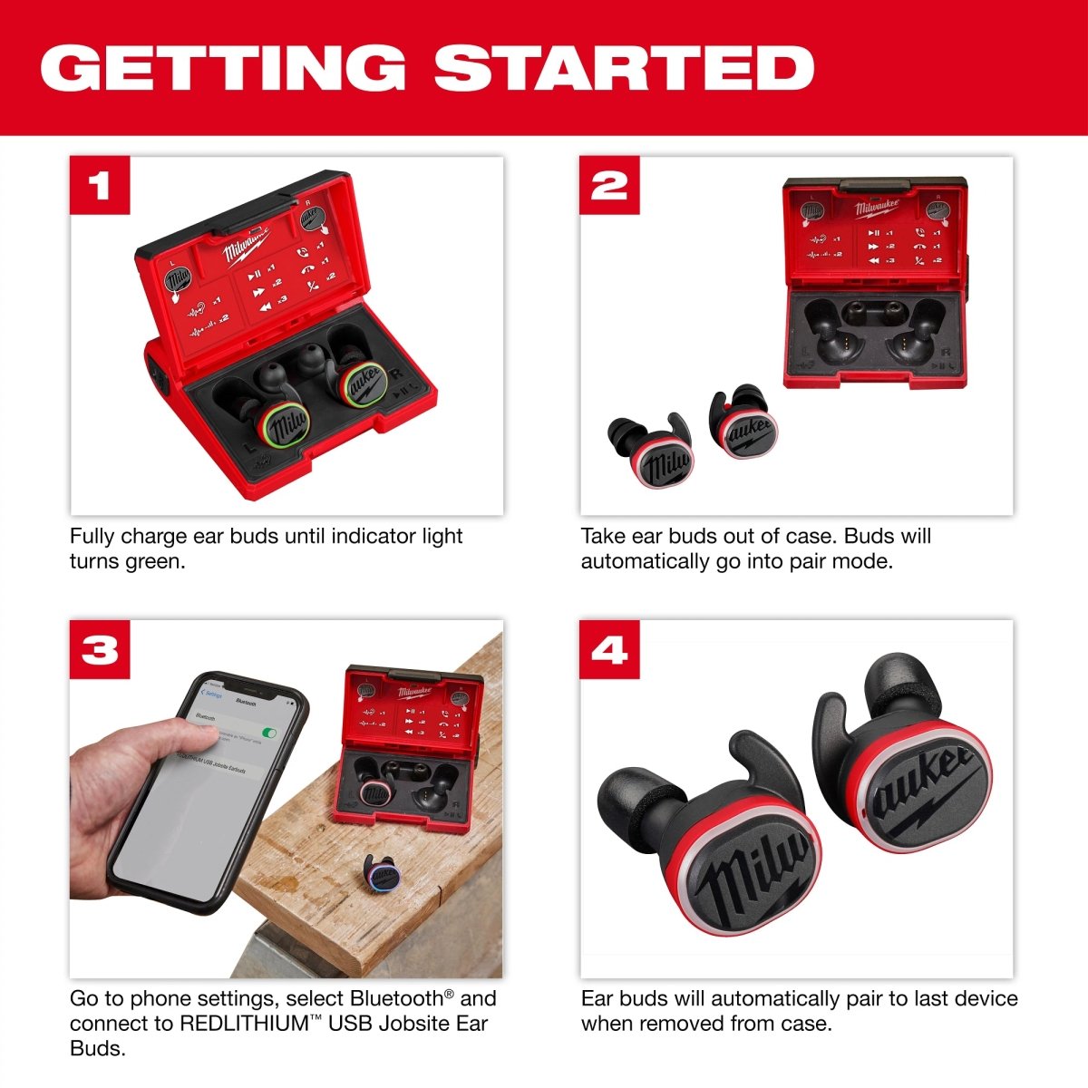 REDLITHIUM™ USB Bluetooth® Jobsite Ear Buds - AAA Industrial Supply