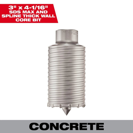 SDS Max and SPLINE Thick Wall Carbide Tipped Core Bit 3" - AAA Industrial Supply